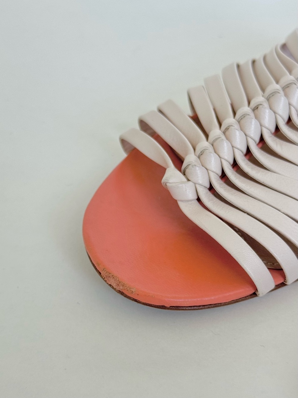 Salvatore Ferragamo Coral and Cream Woven Leather Slingback Sandals - Size 7 - Picture 5 of 9